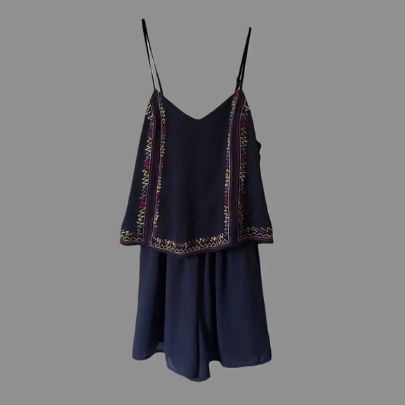 -Xhilaration Navy Blue & Multi-Color Embroidered Design Romper size XS - Picture 1 of 9